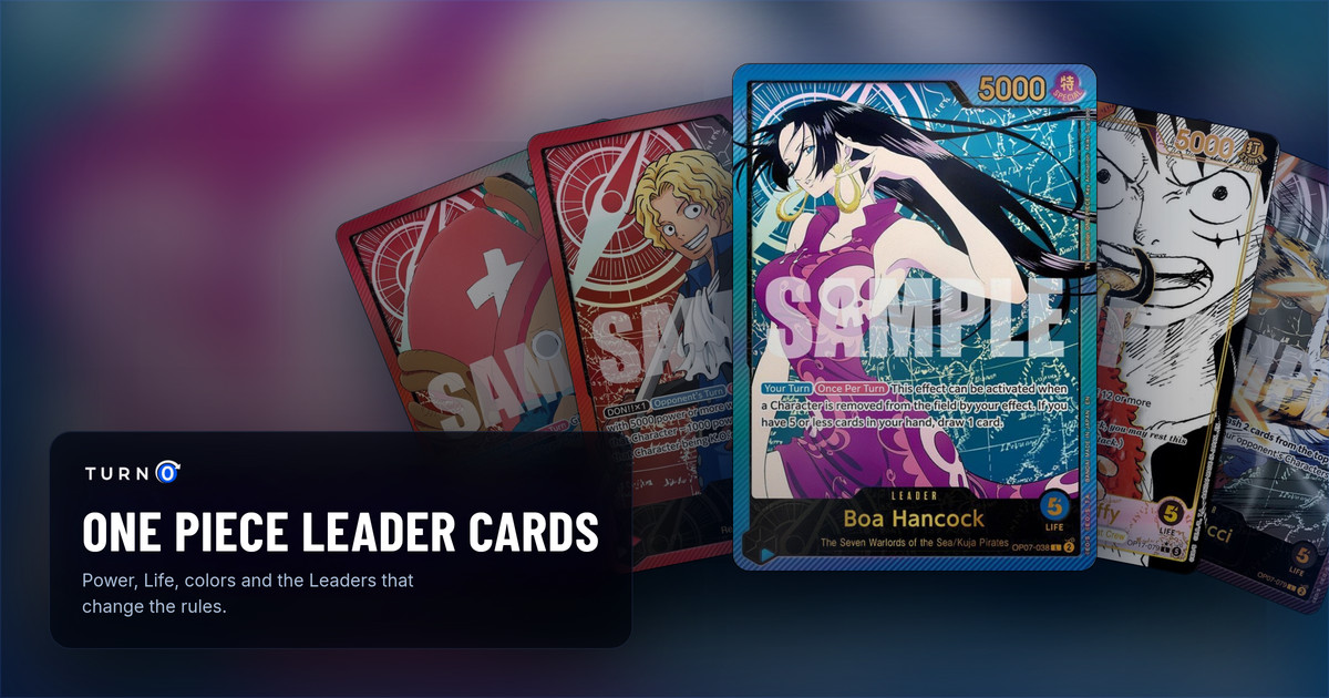 Five Leader cards fanned out: the SP Tony Tony.Chopper and SP Sabo from EB02, the SP Boa Hancock from EB02 in front, the Super Leader Alternate Art Monkey.D.Luffy from OP17 and the SP Rob Lucci from EB02.