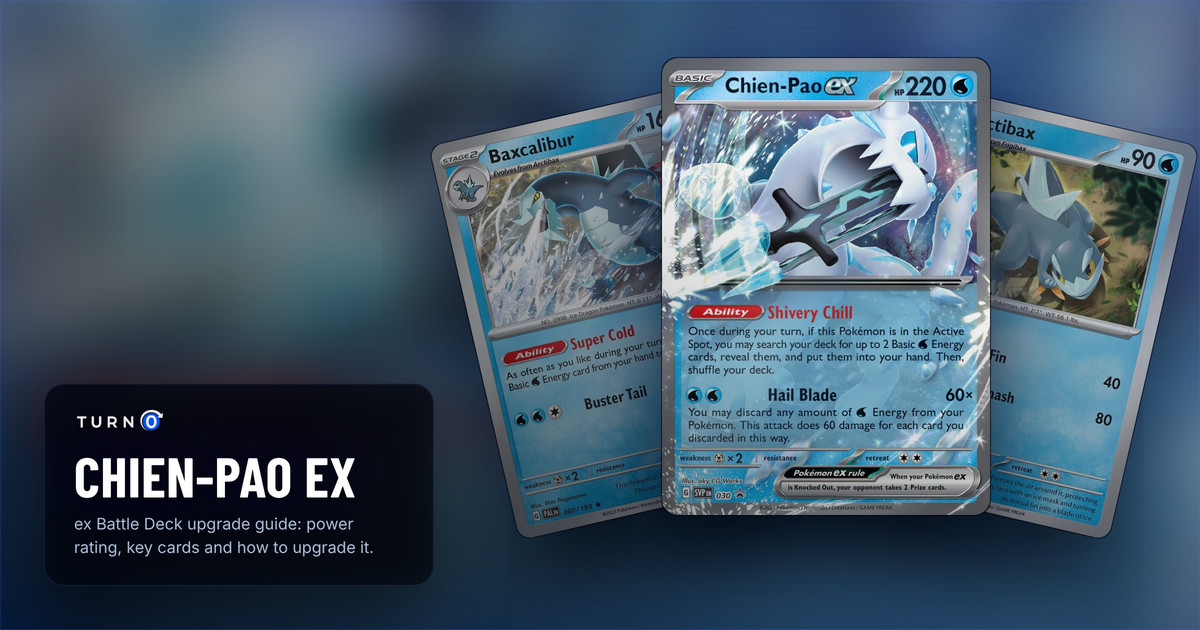 Three cards from the Chien-Pao ex Battle Deck fanned out: Baxcalibur, Arctibax, and Chien-Pao ex in front.