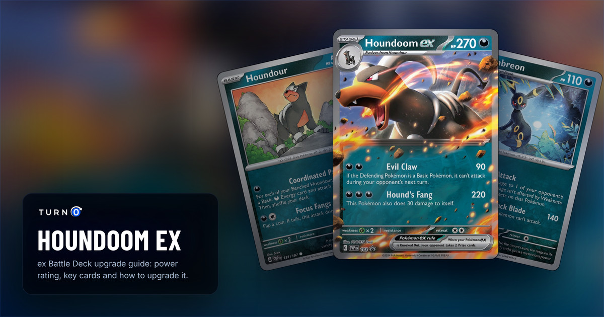 Three cards from the Houndoom ex Battle Deck fanned out: Houndour, Umbreon, and Houndoom ex in front.
