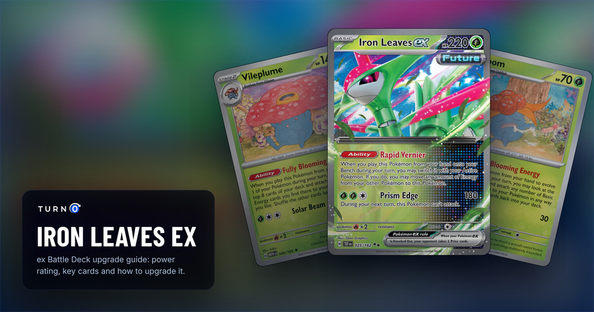 Three cards from the Iron Leaves ex Battle Deck fanned out: Vileplume, Gloom, and Iron Leaves ex in front.