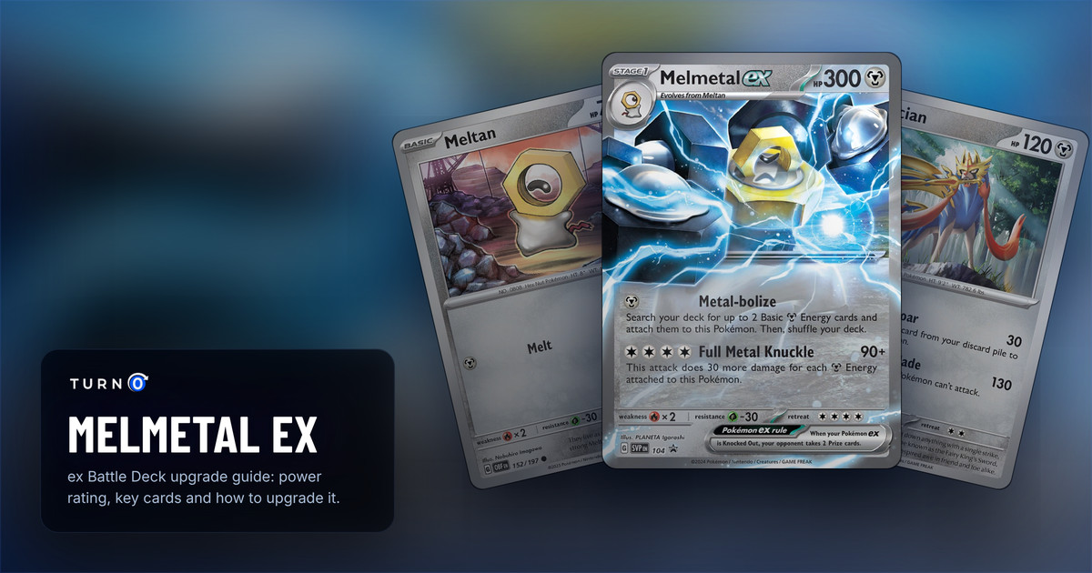 Three cards from the Melmetal ex Battle Deck fanned out: Meltan, Zacian, and Melmetal ex in front.