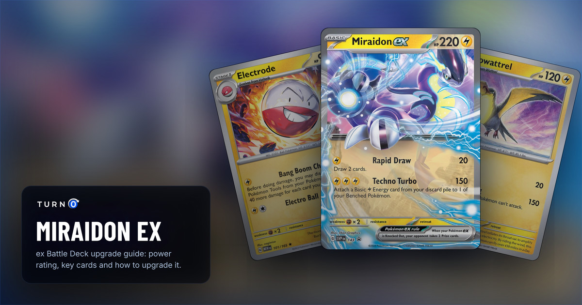 Three cards from the Miraidon ex Battle Deck fanned out: Electrode, Kilowattrel, and Miraidon ex in front.