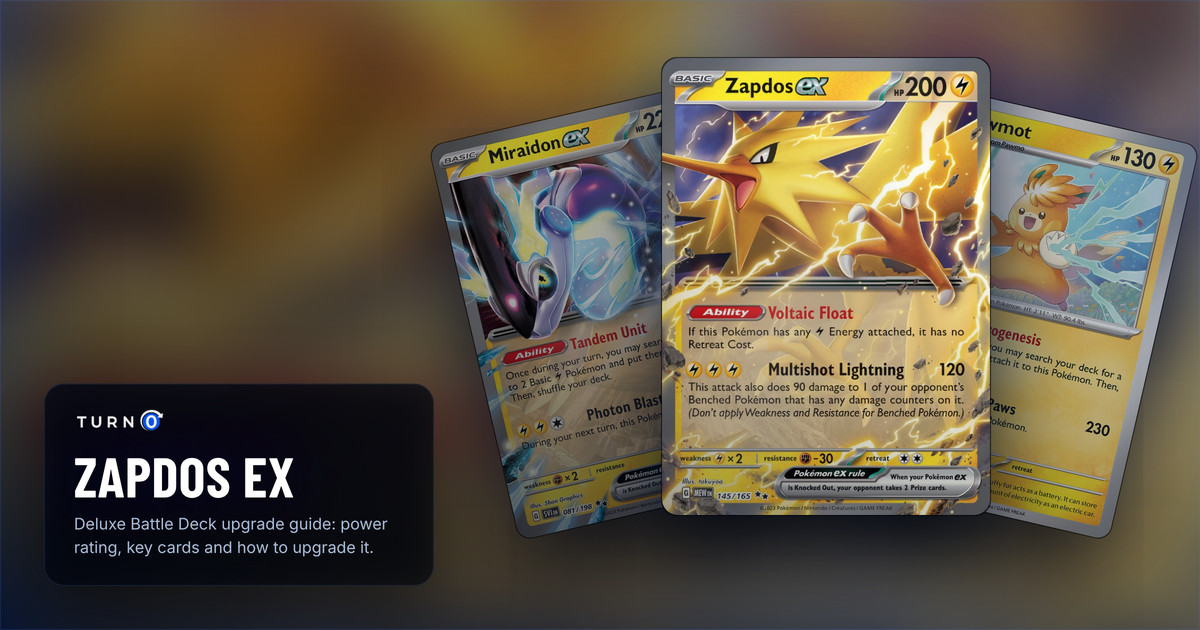 Three cards from the Zapdos ex Deluxe Battle Deck fanned out: Miraidon ex, Pawmot, and Zapdos ex in front.