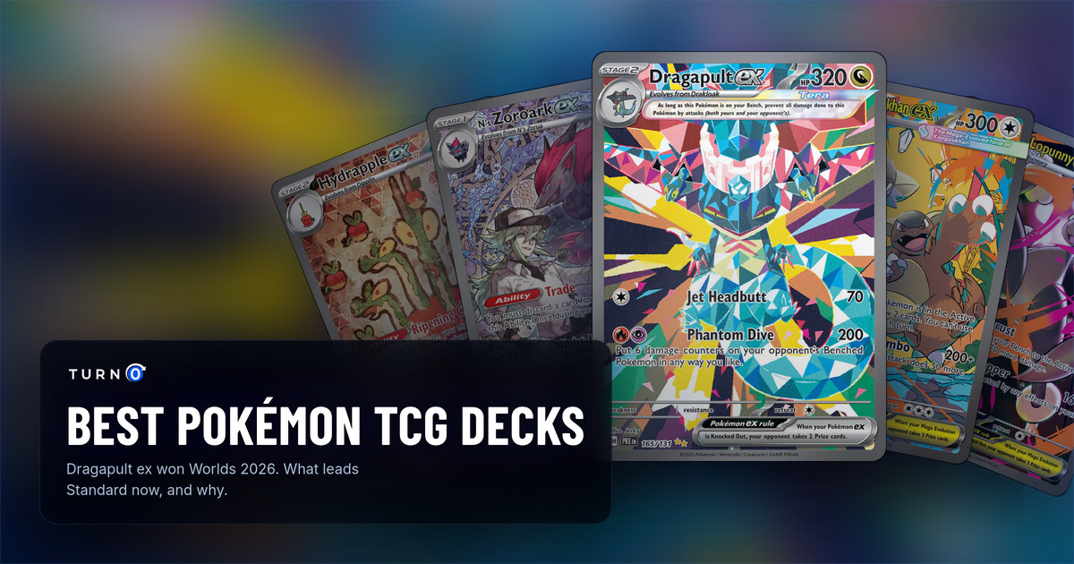 Special Illustration Rares of five Standard deck leaders fanned out: Hydrapple ex, N's Zoroark ex, Dragapult ex in front, Mega Kangaskhan ex and Mega Lopunny ex.