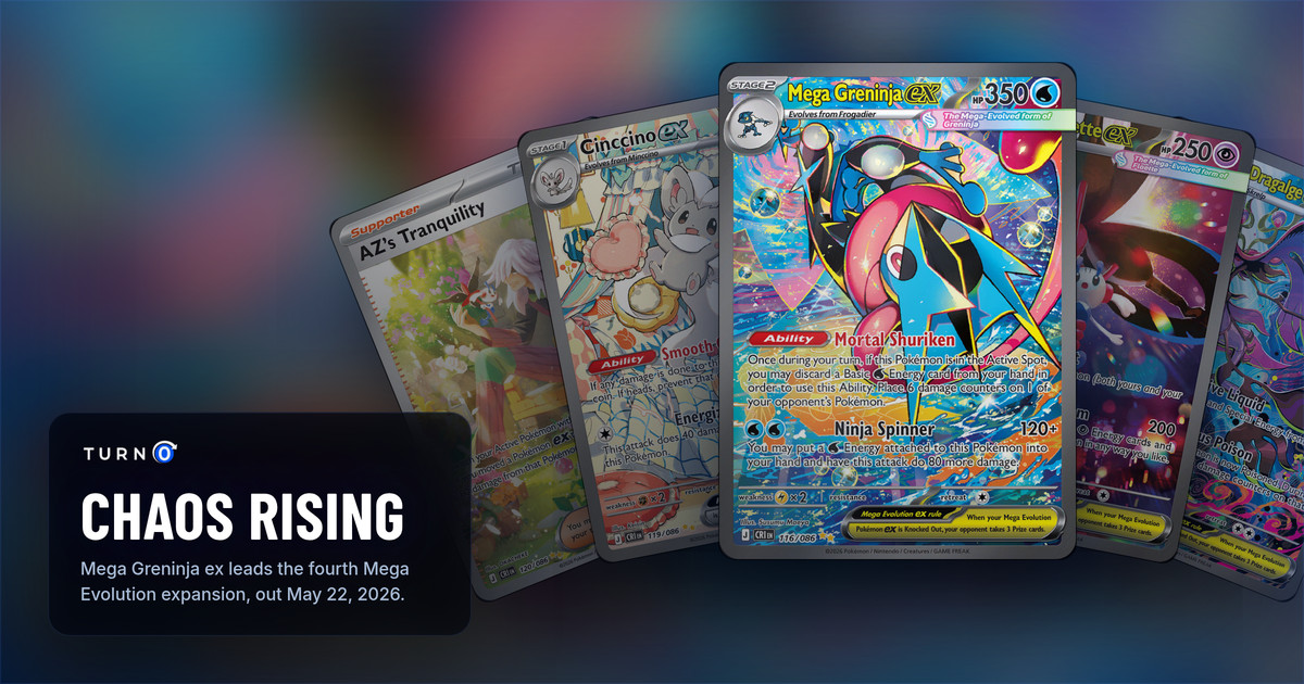 Five Chaos Rising Special Illustration Rares fanned out: AZ's Tranquility, Cinccino ex, Mega Greninja ex in front, Mega Floette ex and Mega Dragalge ex.
