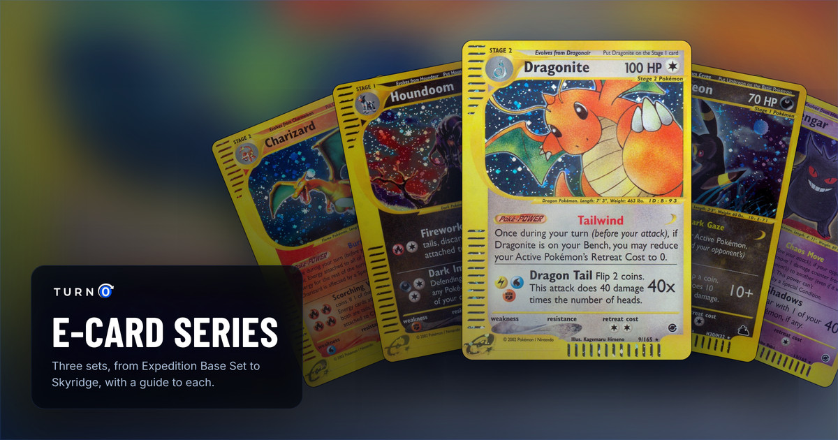 Chase cards from the Pokémon TCG e-Card series fanned out: Charizard, Houndoom, Dragonite in front, Umbreon and Gengar.