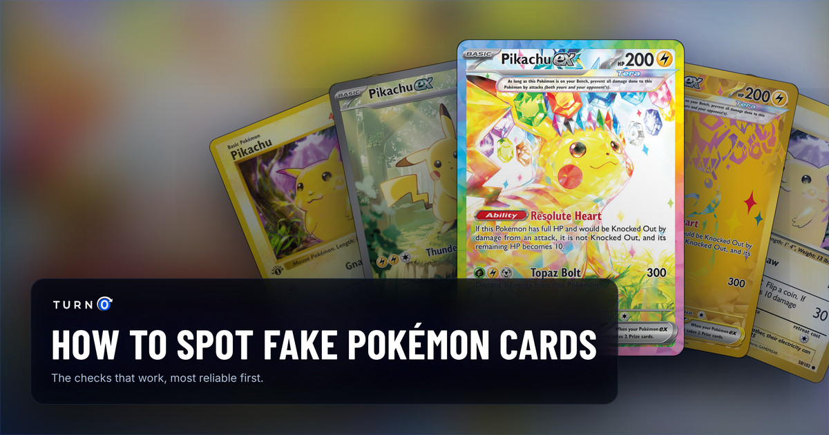 Five real Pikachu cards fanned out: Base Set's Pikachu, Pikachu ex from Ascended Heroes, the Surging Sparks Pikachu ex Special Illustration Rare in front, Pikachu ex from Prismatic Evolutions and the 30th Celebration Classic Collection Pikachu.