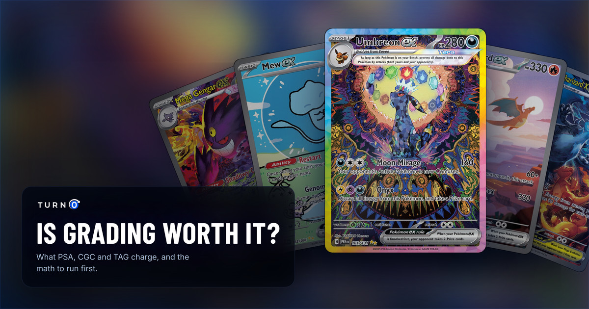 Five modern chase cards fanned out: Mega Gengar ex from Ascended Heroes, Mew ex from Paldean Fates, Umbreon ex from Prismatic Evolutions in front, Charizard ex from 151 and Mega Charizard X ex from Phantasmal Flames.