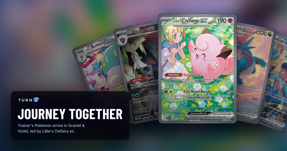Five Journey Together Special Illustration Rares fanned out: Iono's Bellibolt ex, N's Zoroark ex, Lillie's Clefairy ex in front, Salamence ex and Hop's Zacian ex.