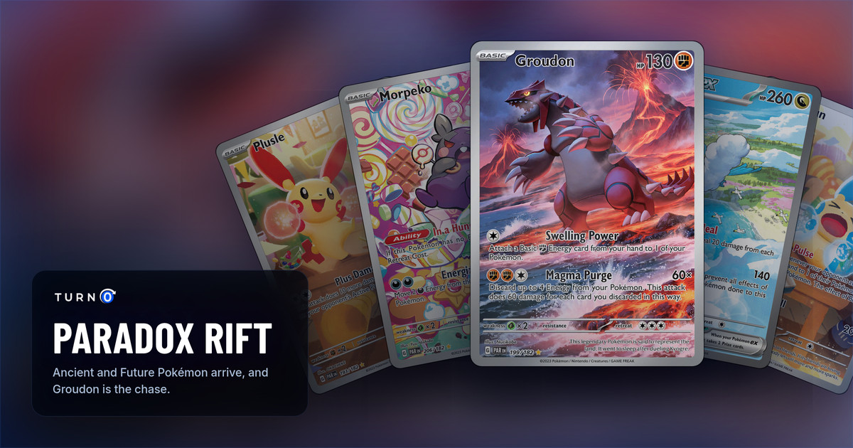 Five Paradox Rift chase cards fanned out: Plusle, Morpeko, the Groudon Illustration Rare in front, Altaria ex and Minun.