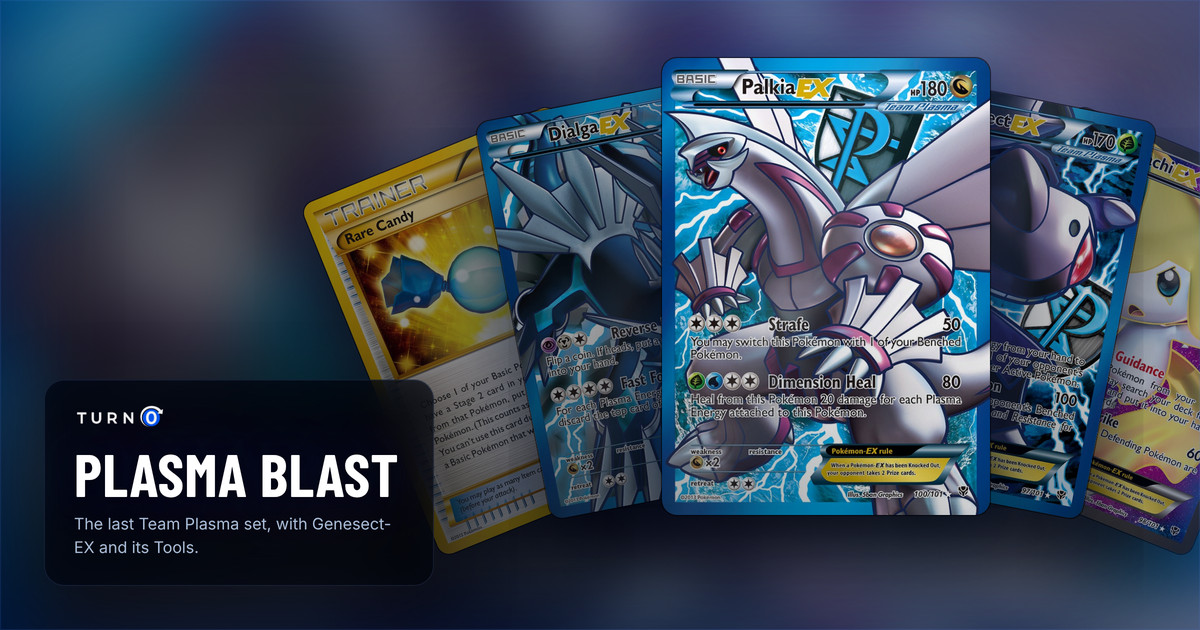 Five Plasma Blast chase cards fanned out: Rare Candy, Dialga-EX, Palkia-EX in front, Genesect-EX and Jirachi-EX.