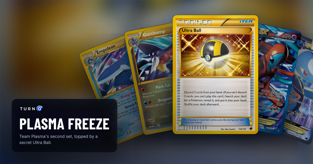 Five Plasma Freeze chase cards fanned out: Empoleon, Garchomp, Ultra Ball in front, Deoxys-EX and Latios-EX.