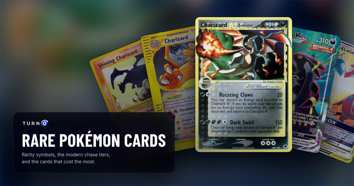 Five of the most valuable Pokémon cards fanned out: Shining Charizard, Skyridge Charizard, the Dragon Frontiers Gold Star Charizard in front, Umbreon VMAX from Evolving Skies and Latias & Latios-GX.