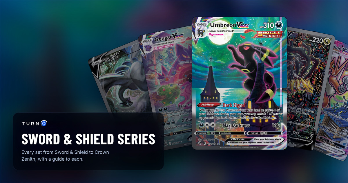 Five chase cards of five Sword & Shield series sets fanned out: Lugia V, Gengar VMAX, Umbreon VMAX in front, Giratina V and Blaziken VMAX.