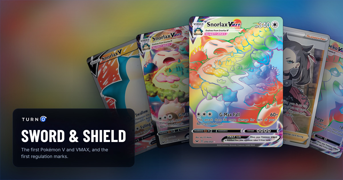 Five Sword & Shield chase cards fanned out: Snorlax V, Snorlax VMAX, Snorlax VMAX in front, Marnie and Morpeko VMAX.