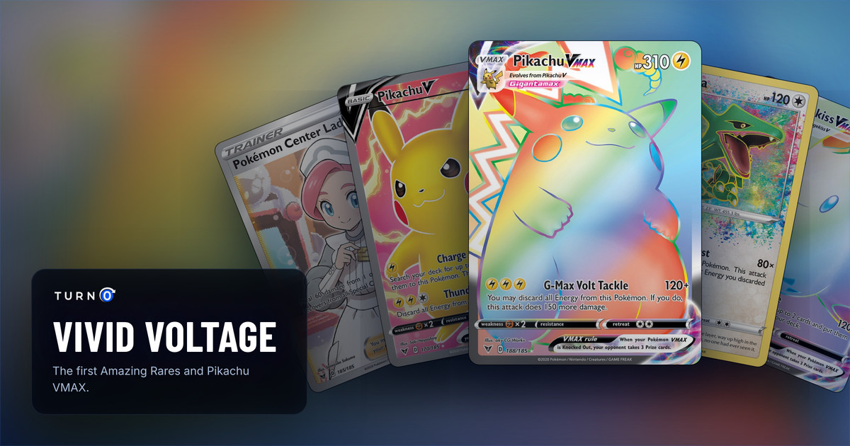 Five Vivid Voltage chase cards fanned out: Pokémon Center Lady, Pikachu V, Pikachu VMAX in front, Rayquaza and Togekiss VMAX.