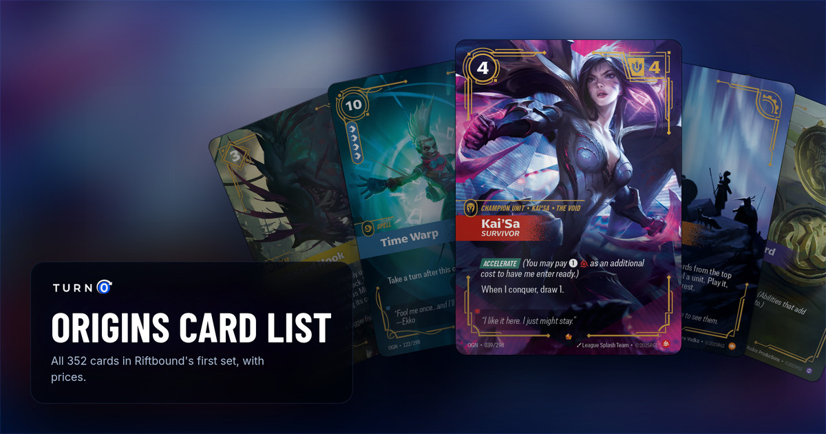 The most valuable Origins main-set cards fanned out: Baited Hook, Time Warp, Kai'Sa, Survivor in front, Dazzling Aurora and Seal of Discord.