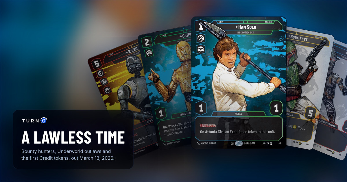 Five A Lawless Time Prestige cards fanned out: K-2S0, C-3P0, Han Solo in front, Boba Fett and IG-88.