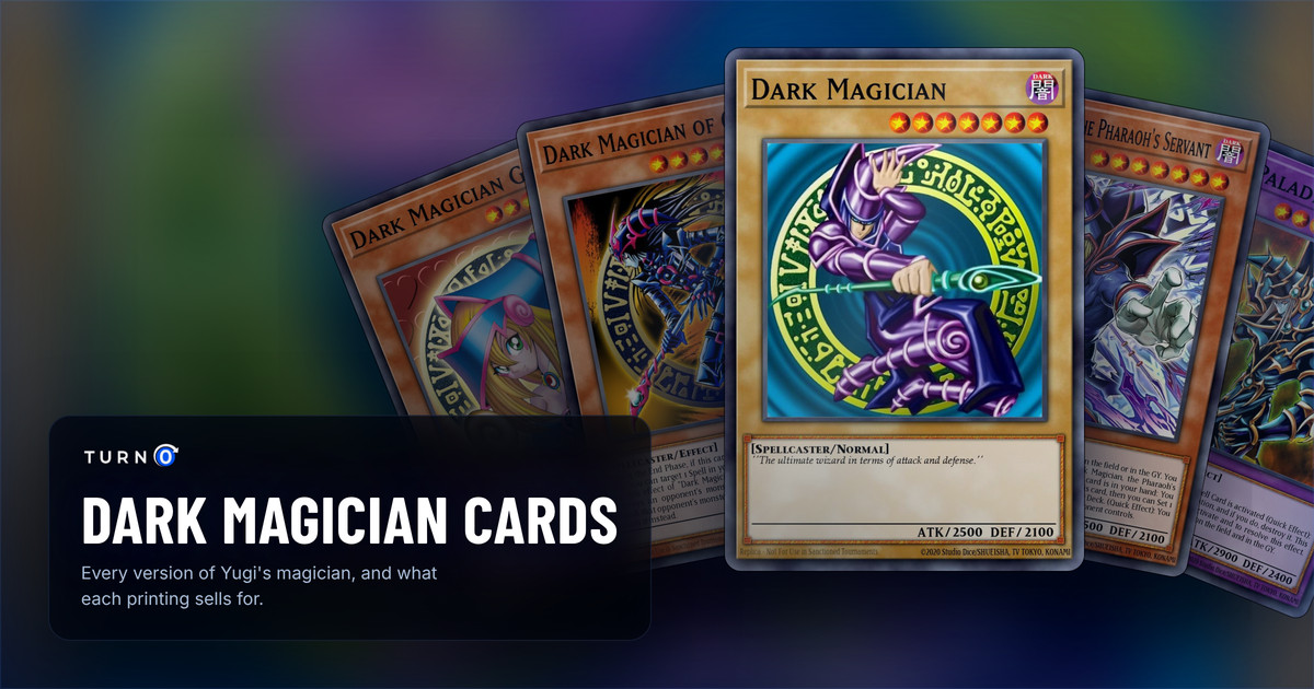 Five Dark Magician cards fanned out: Dark Magician Girl, Dark Magician of Chaos, Dark Magician in front, Dark Magician, the Pharaoh's Servant and Dark Paladin.