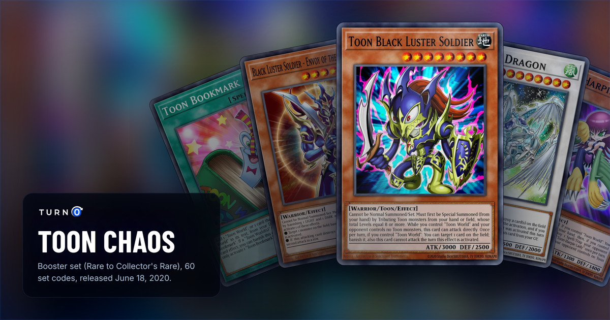 Five of the most valuable Toon Chaos cards fanned out: Toon Bookmark, Black Luster Soldier - Envoy of the Beginning, Toon Black Luster Soldier in front, Stardust Dragon and Toon Harpie Lady.