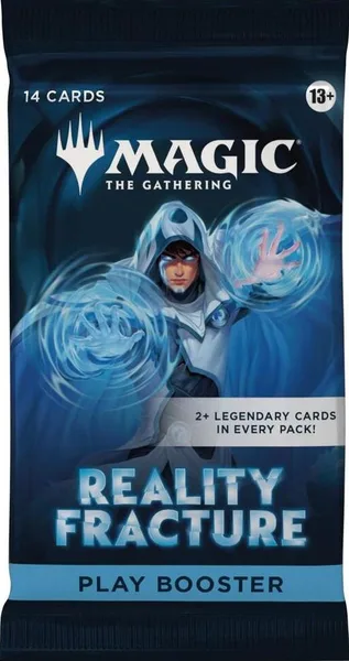Reality Fracture Play Booster pack, 14 cards, marked '2+ legendary cards in every pack'